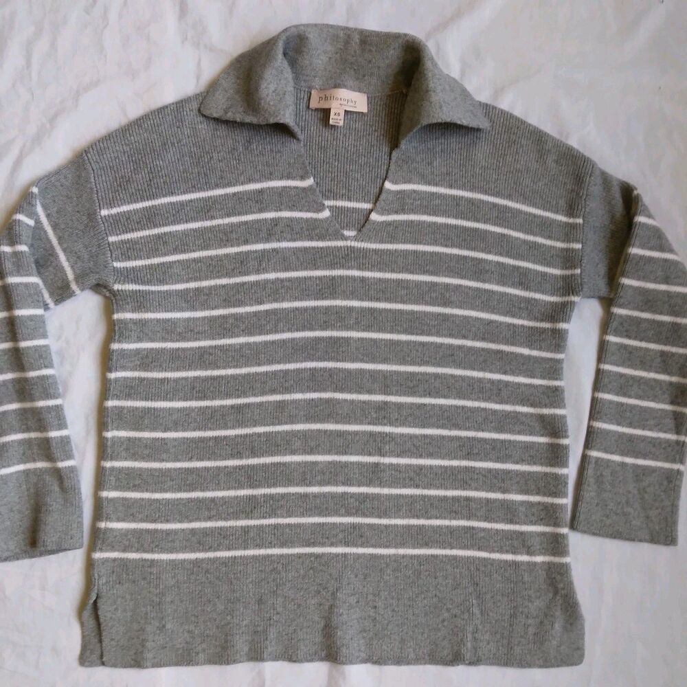 Philosophy Republic Clothing Gray White Stripe Sweater Preppy Women's Size XS